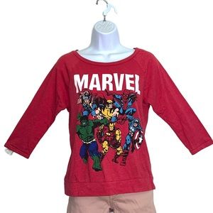 Marvel 3/4 Sleeve Tee Red Graphic T-Shirt
